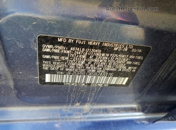 JF2GPBLCXGH248376 2016 SUBARU CROSSTREK Blue 