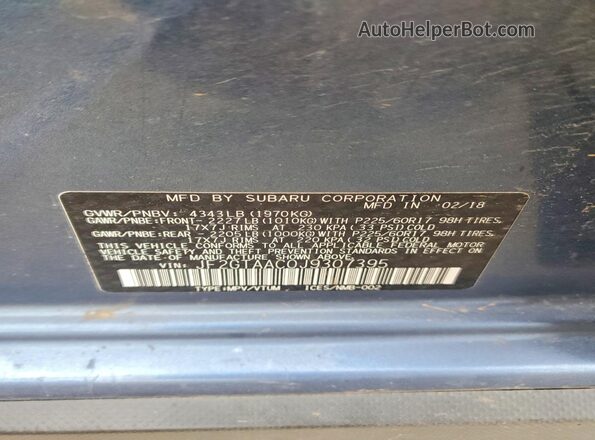JF2GTAAC0J9307395 2018 SUBARU CROSSTREK Blue Widok naklejki z numerem VIN