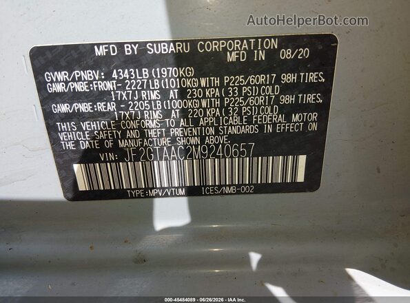 JF2GTAAC2M9240657 2021 SUBARU CROSSTREK Blue Vista del compartimento del motor