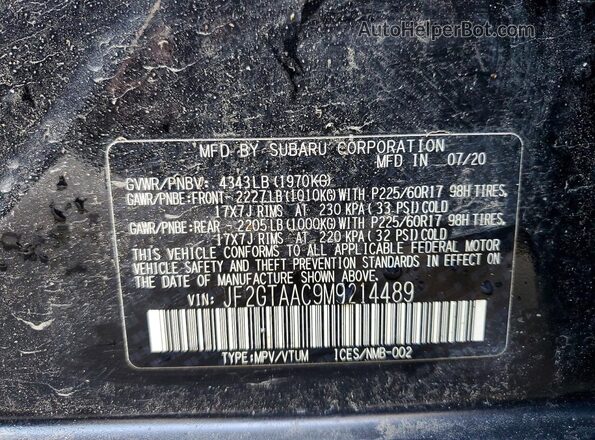 JF2GTAAC9M9214489 2021 SUBARU CROSSTREK Black VIN sticker view