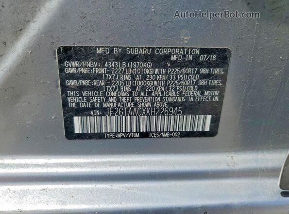 JF2GTAACXKH226945 2019 SUBARU CROSSTREK Silver ძრავის განყოფილების ხედი