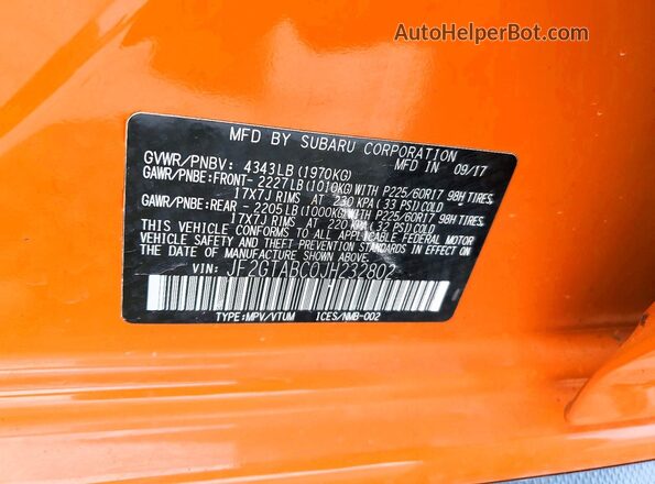 JF2GTABC0JH232802 2018 SUBARU CROSSTREK Orange 
