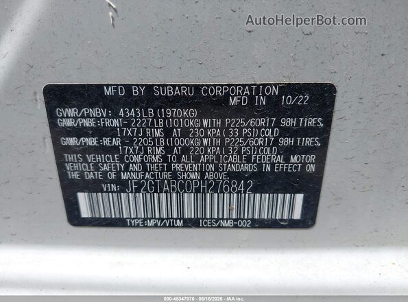 JF2GTABC0PH276842 2023 SUBARU CROSSTREK White Engine compartment view