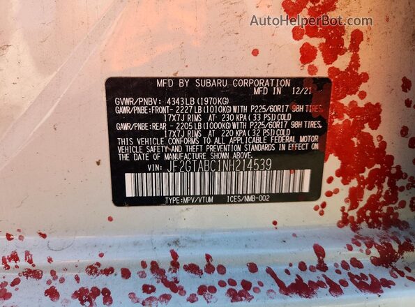JF2GTABC1NH214539 2022 SUBARU CROSSTREK White Շարժիչի բաժամունքի տեսք