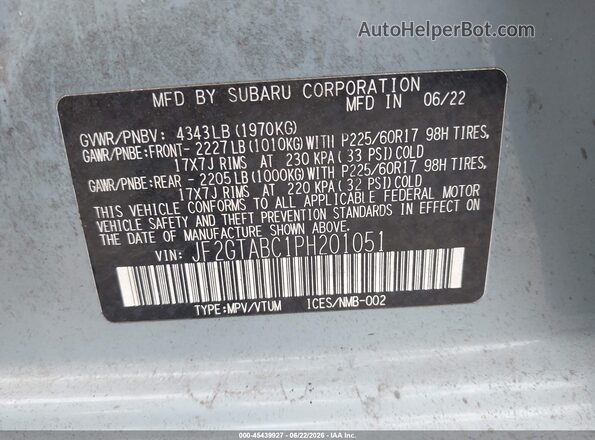 JF2GTABC1PH201051 2023 SUBARU CROSSTREK Синий Вид подкапотного пространства