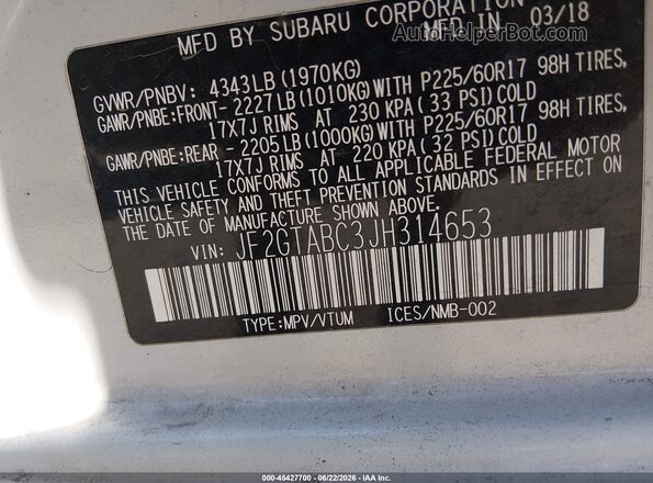 JF2GTABC3JH314653 2018 SUBARU CROSSTREK Белый Вид подкапотного пространства