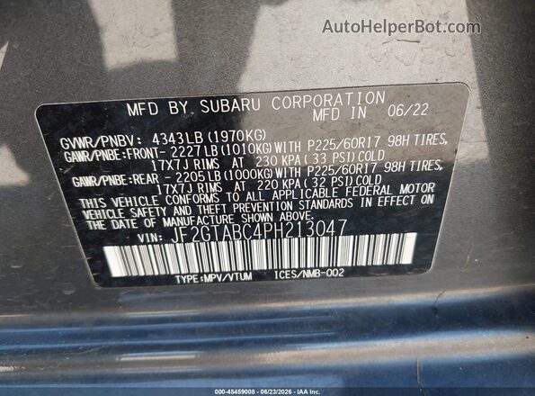 JF2GTABC4PH213047 2023 SUBARU CROSSTREK Gray Vista del compartimento del motor