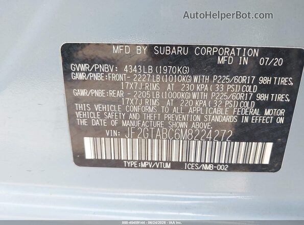 JF2GTABC6M8224272 2021 SUBARU CROSSTREK Blue Vista del compartimento del motor