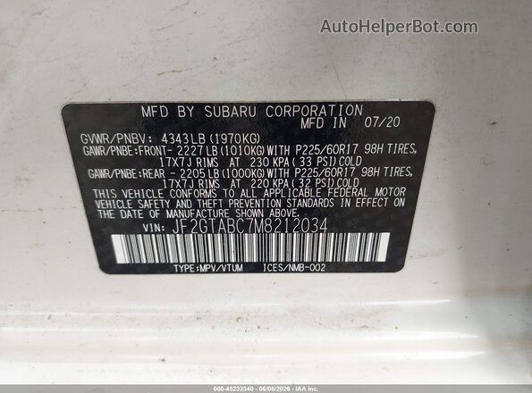 JF2GTABC7M8212034 2021 SUBARU CROSSTREK Белый Вид подкапотного пространства