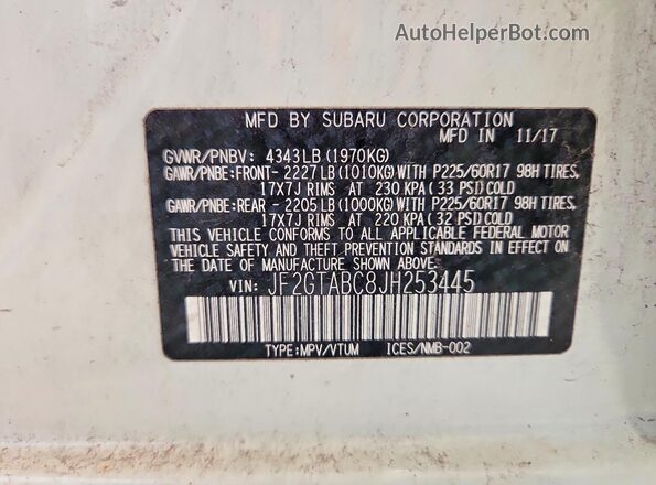 JF2GTABC8JH253445 2018 SUBARU CROSSTREK White Շարժիչի բաժամունքի տեսք