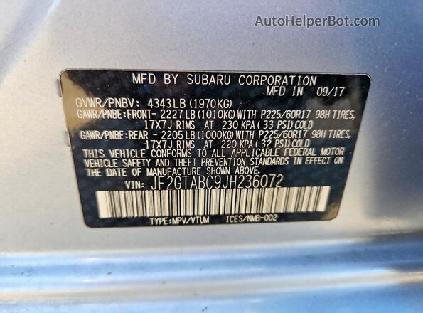 JF2GTABC9JH236072 2018 SUBARU CROSSTREK Silver Widok komory silnika