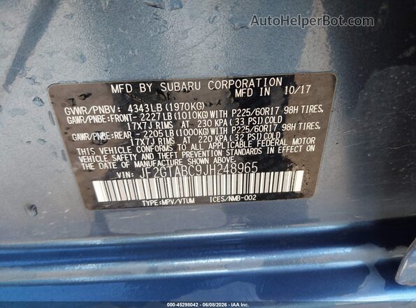 JF2GTABC9JH248965 2018 SUBARU CROSSTREK Синий Вид подкапотного пространства