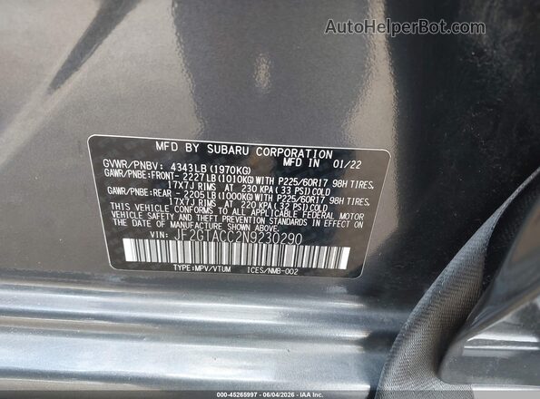 JF2GTACC2N9230290 2022 SUBARU CROSSTREK Green Widok komory silnika