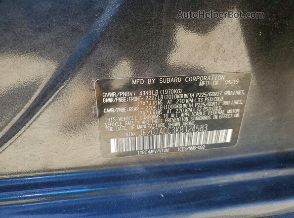 JF2GTACC3K8324583 2019 SUBARU CROSSTREK Gray 360 interior view
