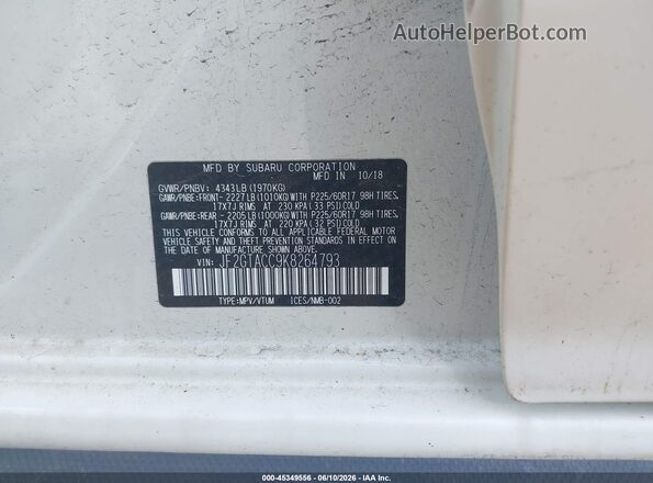 JF2GTACC9K8264793 2019 SUBARU CROSSTREK White 