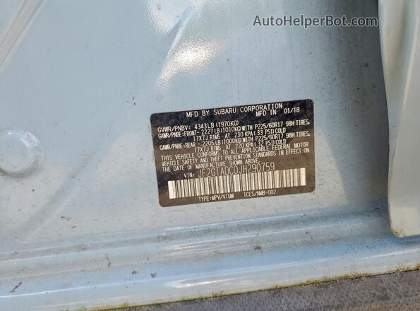 JF2GTADC0JH290759 2018 SUBARU CROSSTREK Синий Вид подкапотного пространства