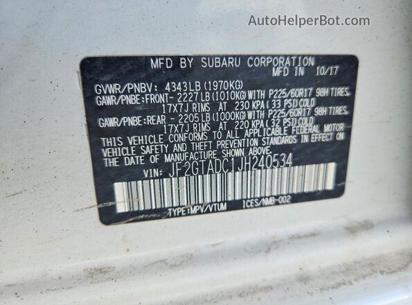 JF2GTADC1JH240534 2018 SUBARU CROSSTREK White Widok komory silnika