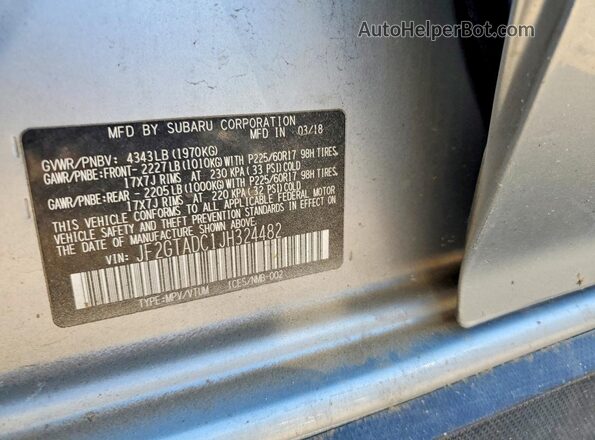 JF2GTADC1JH324482 2018 SUBARU CROSSTREK Серебряный Вид подкапотного пространства