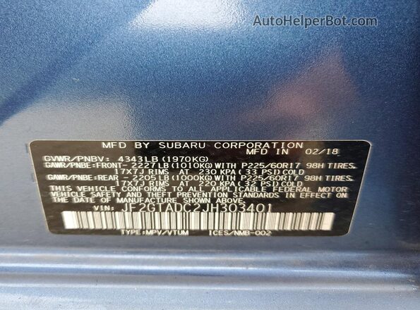 JF2GTADC2JH303401 2018 SUBARU CROSSTREK Blue Панорамний вид салону 360°