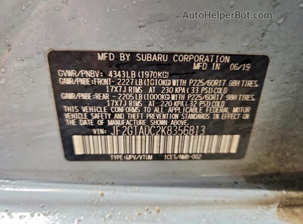 JF2GTADC2K8356813 2019 SUBARU CROSSTREK Blue VIN sticker view