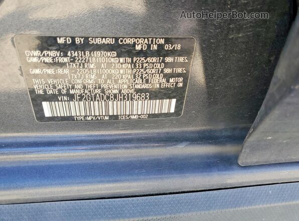 JF2GTADC8JH319683 2018 SUBARU CROSSTREK Gray Widok naklejki z numerem VIN