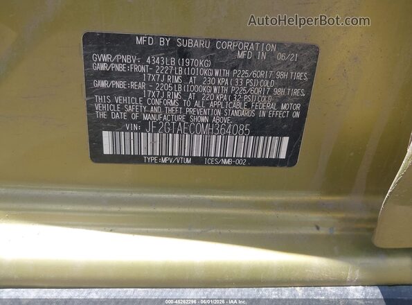 JF2GTAEC0MH364085 2021 SUBARU CROSSTREK Green Շարժիչի բաժամունքի տեսք