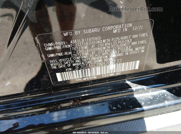 JF2GTAEC0NH206122 2022 SUBARU CROSSTREK Black Engine compartment view