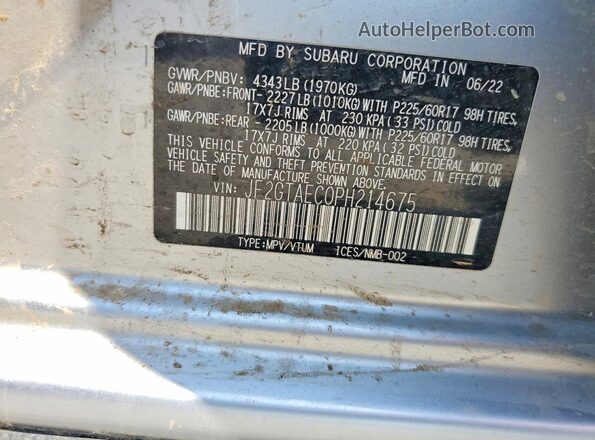 JF2GTAEC0PH214675 2023 SUBARU CROSSTREK Silver Շարժիչի բաժամունքի տեսք
