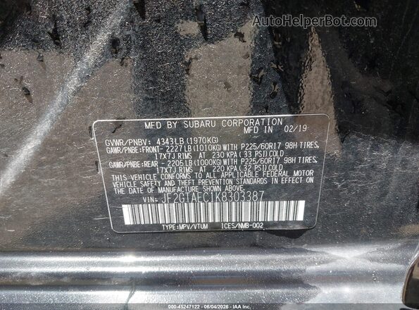 JF2GTAEC1K8303387 2019 SUBARU CROSSTREK Black 