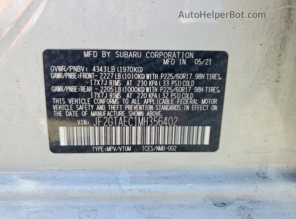 JF2GTAEC1MH356402 2021 SUBARU CROSSTREK White 