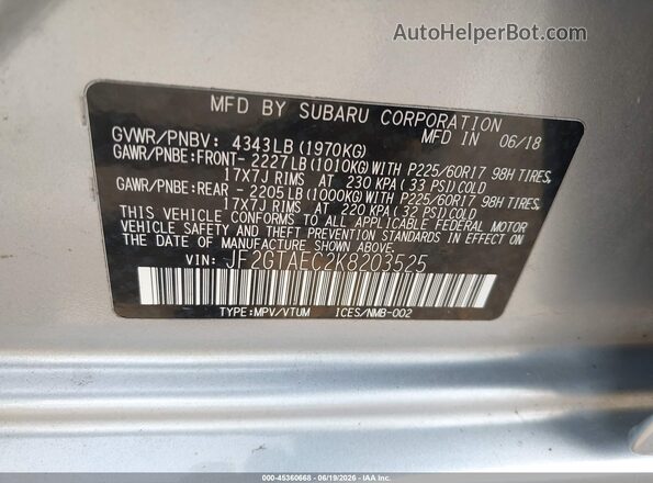 JF2GTAEC2K8203525 2019 SUBARU CROSSTREK Silver Շարժիչի բաժամունքի տեսք