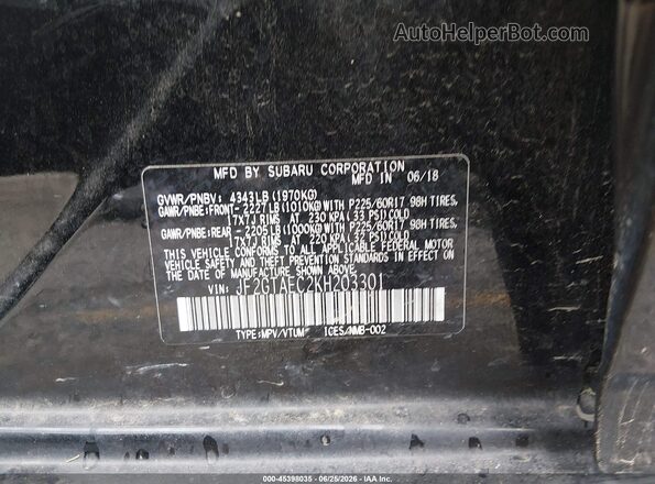 JF2GTAEC2KH203301 2019 SUBARU CROSSTREK Черный Вид подкапотного пространства