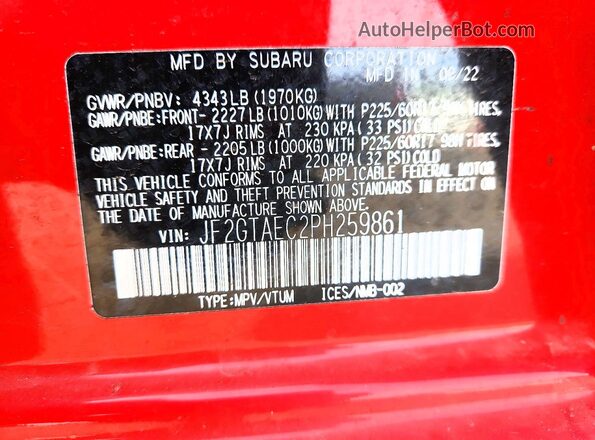 JF2GTAEC2PH259861 2023 SUBARU CROSSTREK Red 
