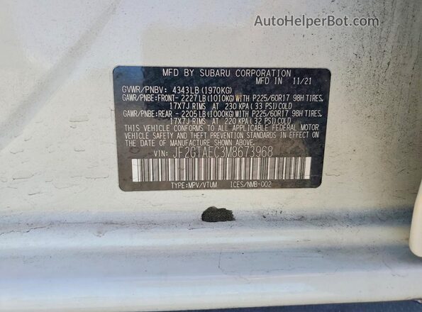 JF2GTAEC3M8673968 2021 SUBARU CROSSTREK White 