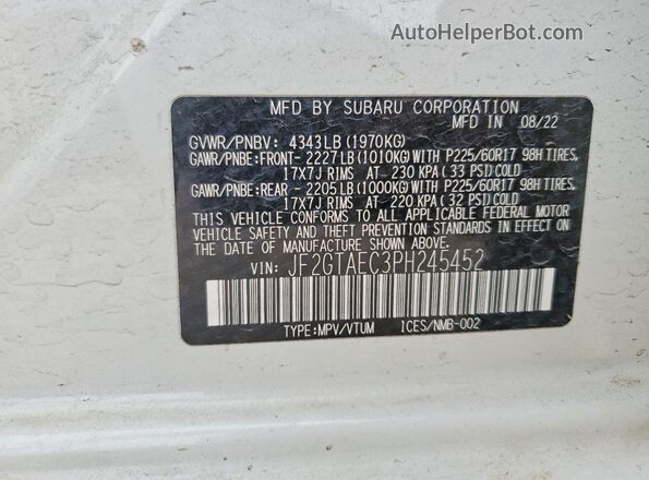 JF2GTAEC3PH245452 2023 SUBARU CROSSTREK White Widok naklejki z numerem VIN