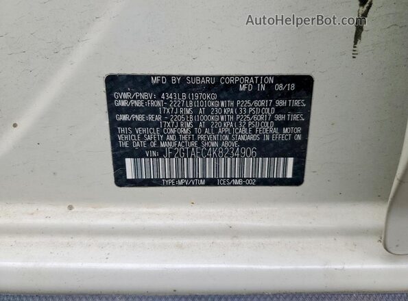 JF2GTAEC4K8234906 2019 SUBARU CROSSTREK Beige 
