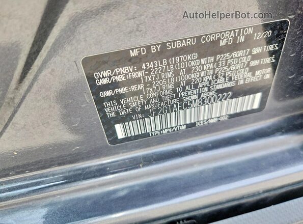 JF2GTAEC5M8300222 2021 SUBARU CROSSTREK Gray VIN sticker view