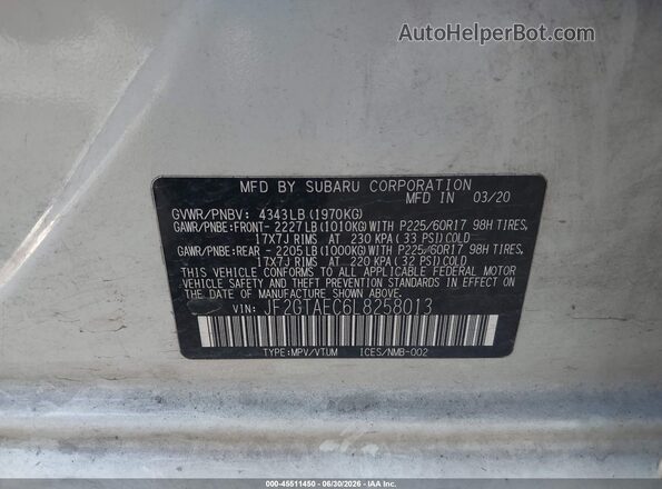 JF2GTAEC6L8258013 2020 SUBARU CROSSTREK White Շարժիչի բաժամունքի տեսք