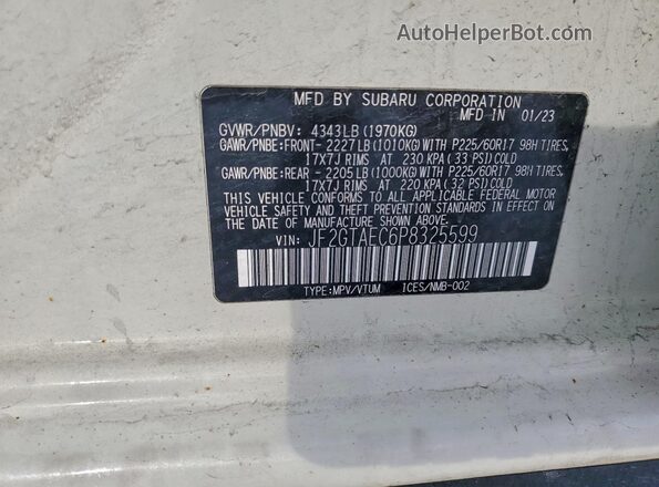 JF2GTAEC6P8325599 2023 SUBARU CROSSTREK White Вид наклейки з VIN-кодом