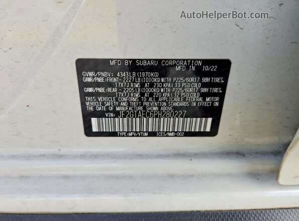 JF2GTAEC6PH280227 2023 SUBARU CROSSTREK White 