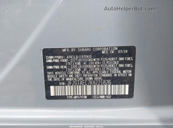 JF2GTAEC7KH221826 2019 SUBARU CROSSTREK Blue Engine compartment view