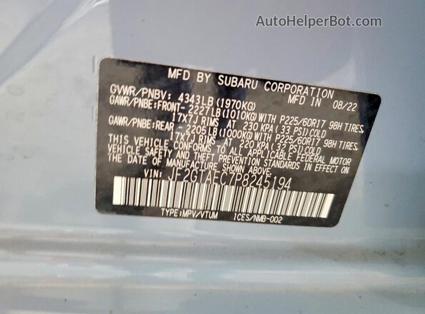 JF2GTAEC7P8245194 2023 SUBARU CROSSTREK Синий Вид наклейки с VIN-кодом