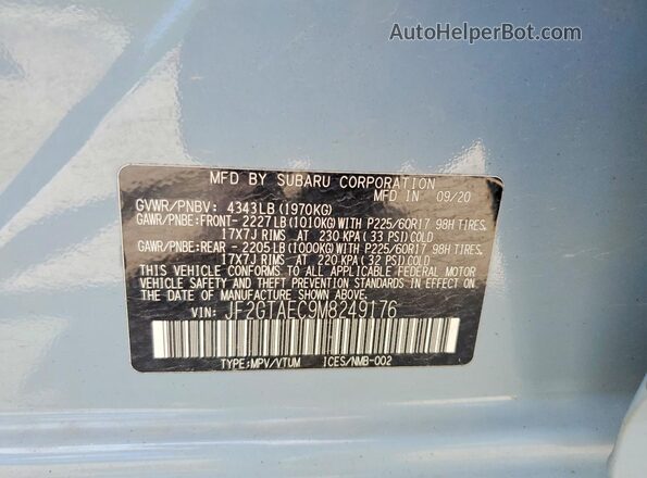 JF2GTAEC9M8249176 2021 SUBARU CROSSTREK Blue 