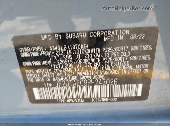 JF2GTAEC9PH243026 2023 SUBARU CROSSTREK Light Blue Vista del compartimento del motor