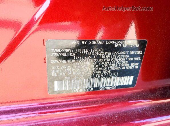 JF2GTAECXK8215051 2019 SUBARU CROSSTREK Red 