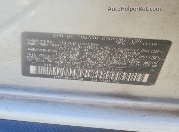 JF2GTAECXL8224155 2020 SUBARU CROSSTREK White Вид підкапотного простору