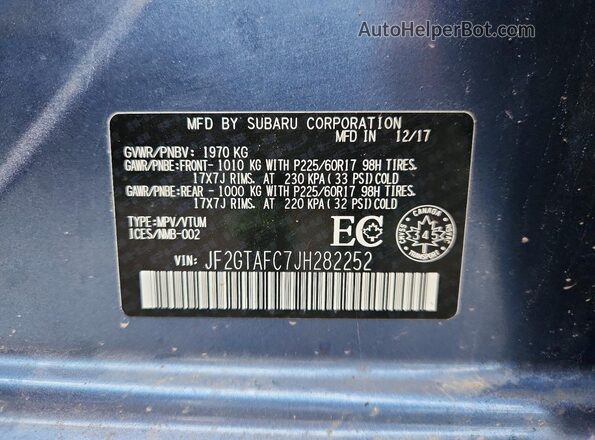 JF2GTAFC7JH282252 2018 SUBARU CROSSTREK Blue 