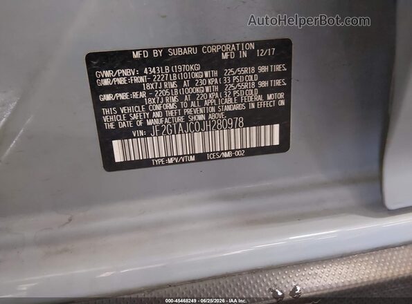 JF2GTAJC0JH280978 2018 SUBARU CROSSTREK Blue Vista del compartimento del motor