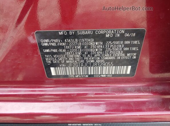 JF2GTAJC1J8329055 2018 SUBARU CROSSTREK Burgundy Engine compartment view