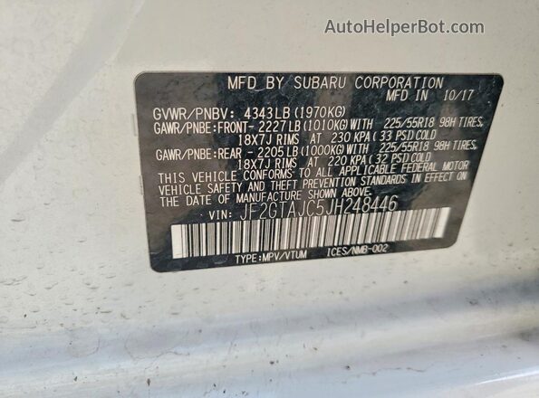 JF2GTAJC5JH248446 2018 SUBARU CROSSTREK White Շարժիչի բաժամունքի տեսք